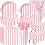 Funnymoom 434 Pcs Pink Striped Party Decorations Scalloped Plates Serves 48 by Funnymoom