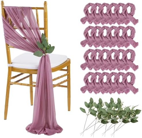 QueenDream Purple Sashes Wedding Chair Decorations: 24PCS Tulle Cover Bands Aisle Sheer Chair Bows for Indoor Outdoor Ceremony Banquet by QueenDream