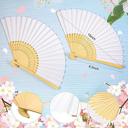 Yookeer 70 Pcs White Paper Hand Held Fan Weddings Bamboo Paper Folding Fans - Image 2