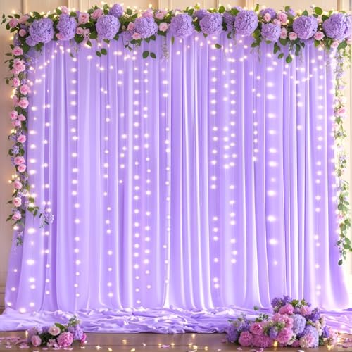 30x10ft Lavender Backdrop Curtains with Lights Photo Drapes Wrinkle Free Fabric Backdrop Curtain for Wedding Birthday Party Baby Shower Bridal Shower Home Party Background Decorations - Image 4