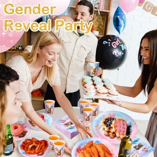 400 Pcs Bear Gender Reveal Party Supplies for 50 Guest, Blue Pink Baby - Image 5