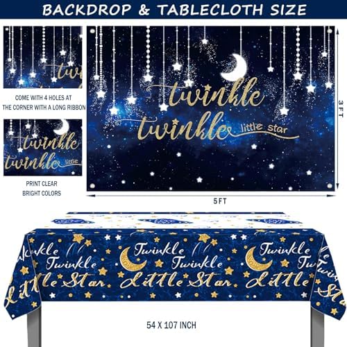 162 PCs Twinkle Twinkle Little Star Baby Shower Decorations, Hombae Navy Blue Little Star Baby Shower Backdrop Balloon Garland Glitter Banner Tablecloth Cake Cupcake Topper Box Cutout Mom To Be Sash - Image 5