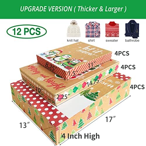 12 Kraft Christmas Gift Boxes with Lids for wrapping Large Clothes and 80 Foil Christmas Gift Stickers (Assorted size for wrapping Robes, Sweater, Coat, Shirts and Clothes xmas Holiday Present) - Image 2