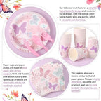 Ziliny 350 Pcs Butterfly Party Supplies Tableware Set Disposable 9'' 7'' Paper Plates 9 oz Cups Cutlery Napkins Dinnerware Set for 1st Birthday, Serve 50 (Butterfly, Purple, Pink) - Image 3