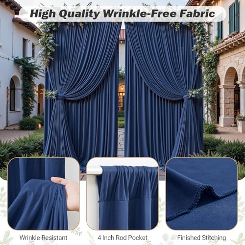 32ftx10ft Wrinkle Free Navy Blue Backdrop Curtain - 10 Feet Photography Backdrop Drapes, Silky Polyester Back Drop Cloth for Wedding Baby Shower Balloon Arch Background - Image 5