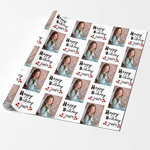 Customized Gift Wrapping Paper, Happy Birthday with Name Photo White Personalized Gift Wrap Paper with Photo Funny Wrapping Paper Roll for Men Women Christmas 58x23 3 Rolls - Image 2