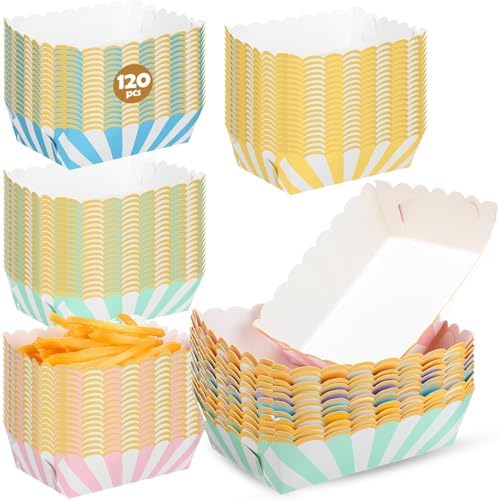 Dunzoom 120 Pcs Pastel Paper Plates Food Trays Scalloped, Candy Color by Dunzoom