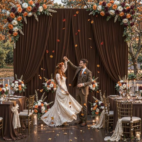 40x10FT Backdrop Curtains with Rod Pockets - Wrinkle Free Photo Stage Backdrop 8 Panels Curtains Drapes for Photography Wedding Party Baby Shower Decorations (Brown) - Image 2
