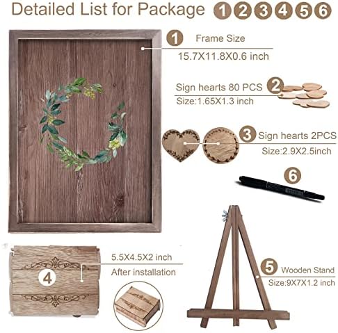 Y&K Homish Wedding Guest Book, Guest Book Alternative Favors with 80 Hearts & Green Wreath, Wedding Decorations for Reception(Rustic Brown) - Image 4
