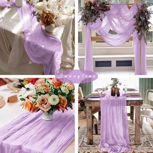12 Pieces Lilac Cheesecloth Table Runner 10FT Pink Runner for Tables Gauze Fabric Boho 35 x 120 Inches Long Table Runner Decoration Rustic Sheer Runner for Wedding Baby Birthday Party Lilac - Image 5