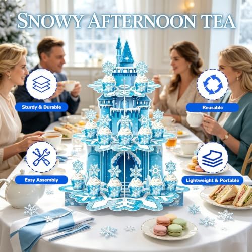 3 Tier Winter Snowflake Castle Cupcake Stand,Winter Wonderland Decorations - Image 7