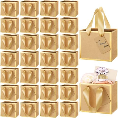 Yeaqee 100 Pcs Mini Metallic Paper Gift Bags with Handle, Kraft, Gold by Yeaqee