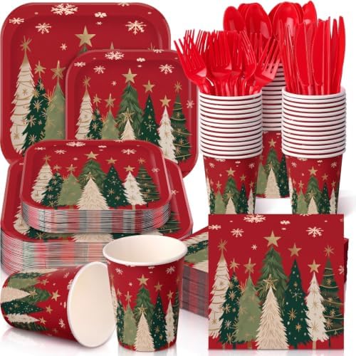 350 Pcs Star Christmas Tree Red, Green Paper Plates and Napkins Set by Suttmin
