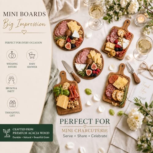 Maxcheck 12 Sets Baby Shower Prizes Cheese Board Acacia Wood Gift Box - Image 6