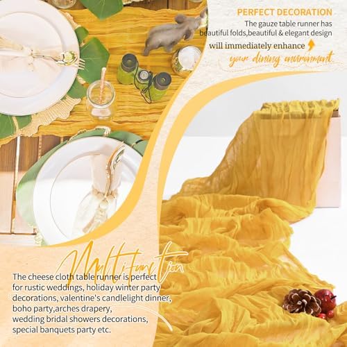 18 Pack Cheesecloth Table Runner 10FT Gold Table Runner Boho Gauze Cheese Cloth Table Runners Long Rustic Sheer Table Decorations for Wedding Party Baby Bridal Shower Birthday Holiday Home - Image 6
