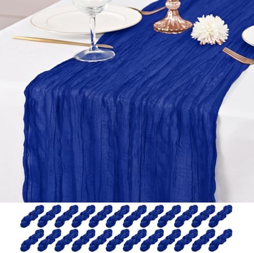 24 Pack Royal Blue Table Runners 10Ft Cheesecloth Table Runner Rustic Gauze Table Runner Romantic Long Sheer Fabric Cheese Cloth Table Runner for Wedding Party Bridal Baby Shower by Lumaycens