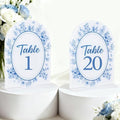 Blue Toile Themed Wedding Acrylic Table Number 1-20 with 20Pcs Stands, 5"x7" Blue Floral Place Card Centerpiece Decor Indoor Outdoor Wedding Bridal Shower Anniversary Party Reception by CORNERLACE
