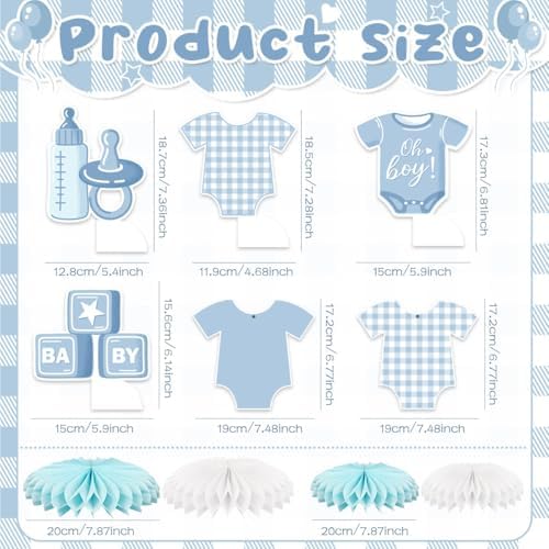 Blue Baby Shower Decorations Boy Blue Gingham Baby Shower Party Decor - Image 3