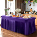 Wish Care 2 Pack Dark Purple Spandex Table Clothes for 8 Foot Rectangle Tables, 8FT Wrinkle Free Fitted Tablecloths Ruffles Design Table Cover for Party, Banquet, Wedding and Events - Image 4