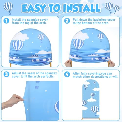 3 PCS Blue Hot Air Balloon Arch Backdrop Cover Sky Cloud Party Decoration - Image 4