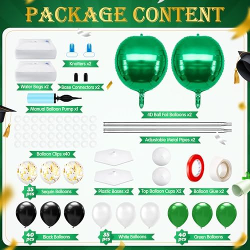 2 Sets Green Black White Balloon Column Stand Kit, Adjustable Floor Balloon Tower with Foil & Latex Balloons, DIY Party Decorations for Birthday Baby Shower Jungle Safari Sports Anniversary - Image 2