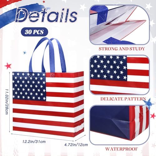 Abbylike 30 Pcs American Flag Gift Bag Patriotic Reusable Non Woven Tote - Image 4