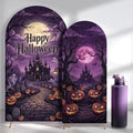 Set of 2 Purple Happy Halloween Arch Backdrop Covers (7.2ft, 6ft) by Cheerupp