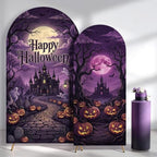 Set of 2 Purple Happy Halloween Arch Backdrop Covers (7.2ft, 6ft) by Cheerupp