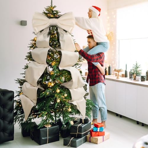 Wavwavw Christmas Giant Velvet Bow Decor Ivory Big Bow, 75 x 18 Inches - Image 5