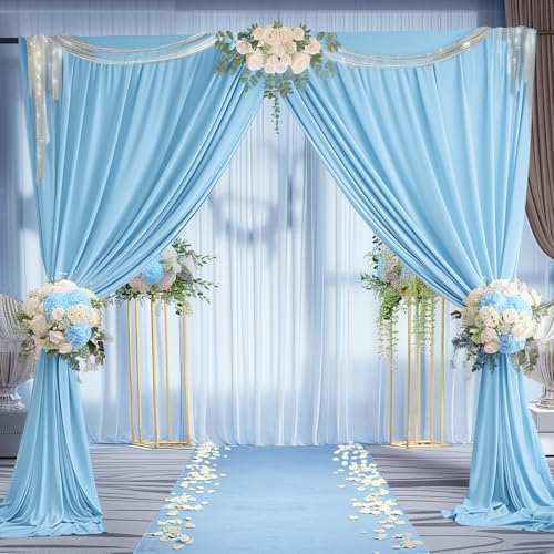 24x10FT Baby Blue Backdrop Curtains for Wedding Parties, Wrinkle Free Polyester Photography Backdrop Drapes for Wedding Baby Shower Birthday Parties Stage Background Stand Decorations 4x10ft,6 Panels - Image 5