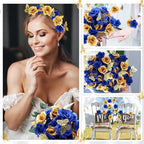 296 Pcs Artificial Roses Silk Flowers 3D Butterflies, Blue, Gold - Image 6