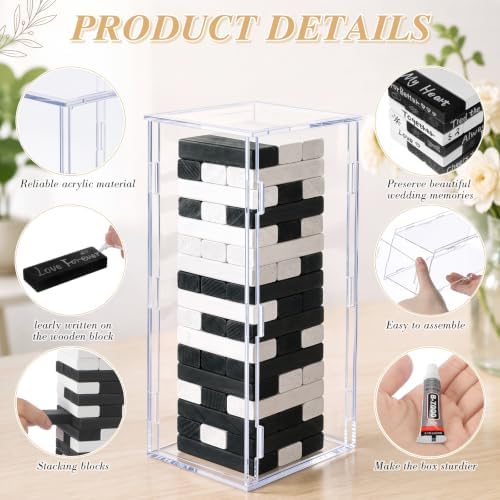 Junkin 79 Pcs Wedding Guest Book Alternative, Black and White Wooden Blocks - Image 5
