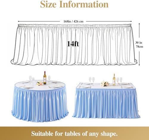 14ft Baby Blue Satin Table Skirt for Rectangle Table Teacher Desk Skirt - Image 4