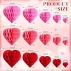 Seajan 60 Pcs Valentine Heart Honeycomb Party Decorations Red Pink White Tissue Paper Heart Shaped Pom Poms Decoration Valentine Hanging Decorations for Birthday Wedding Baby Shower - Image 2