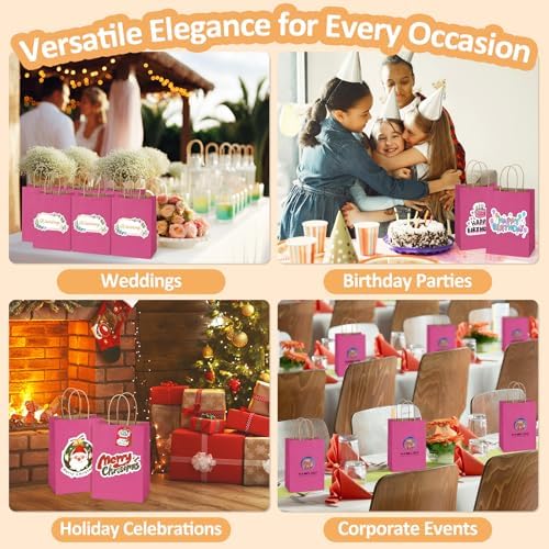 BagDream Medium Gift Bags with Handles 8x4.25x10.5 Inch Pink 100 Pack Bulk - Image 5