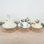 3 Gold Round Stackable Metal Cake Stands with Crystal Pendant and Mirror Top Wedding Birthday Party Display Dessert Riser Pedestal Centerpieces - Image 4