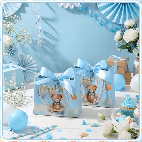 TaoBary 40 Pack 5.5''x 2.5''x4.7'' Small Cloud Bear Gift Bags with Handles Mini Paper Blue Cloud Bear Thank You Gift Bag Bulk with Bow Ribbon for Baby Shower Boy Girl Birthday Party Supplies - Image 6