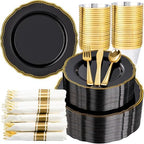 Hioasis 350 Pcs Black and Gold Plastic Plates for Wedding & Party by Hioasis