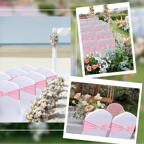 Pink Chair Sashes 100 Pack Spandex Pink Sashes for Chairs Stretch Chair Sashes Clearance with Heart Buckle Slider for Wedding Banquet Party Decorations - Image 6
