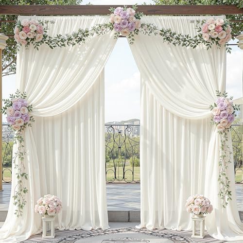 20ft x 10ft Beige Backdrop Curtains, Wrinkle-Free Sheer Chiffon Fabric Photo Backdrop Drapes for Wedding Arch Party Ceremony Stage Photography Decorations - Image 3