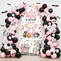 Pink Halloween Baby Shower Party Decoration Set, 6 Ft A Little Boo is Almost Due Stretchy Arch Backdrop Covers with Bat Stickers Balloon Garland Kit for Baby Shower Birthday Party Decor by Cheerupp