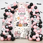 Pink Halloween Baby Shower Party Decoration Set, 6 Ft A Little Boo is Almost Due Stretchy Arch Backdrop Covers with Bat Stickers Balloon Garland Kit for Baby Shower Birthday Party Decor by Cheerupp