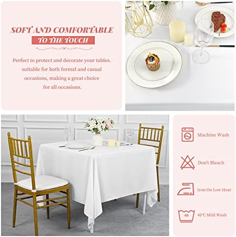 Showgeous 52x52 Inch White Square Tablecloths, Polyester Table Covers - Image 4