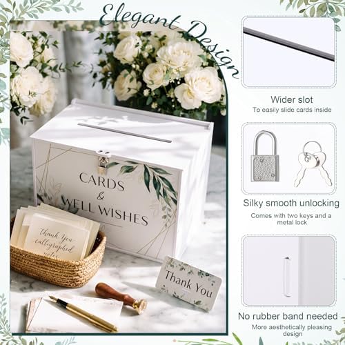BreezeHug 14" Large Wedding Card Box with Lock, Eucalyptus Greenery Money Box for Wedding Reception, Sturdy PVC Gift Card Holder with Matching Thank You Sign, 300-card Capacity for Bridal Baby Showers - Image 5