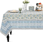 Ridhi Asparagus Green Block Print Cotton Rectangle Table Cloth, 52x70 inch by Ridhi