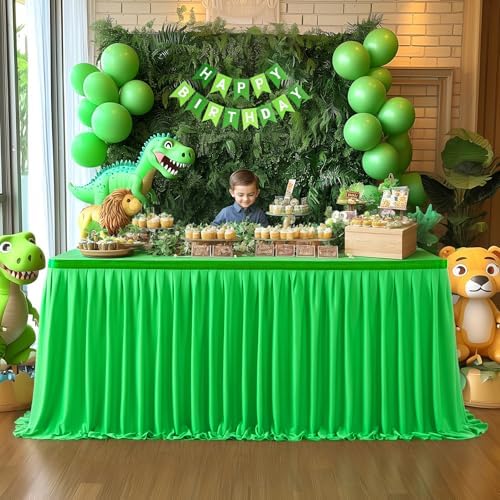 Partisky Green Polyester Table Skirt for Rectangle Tables 14ft, Wrinkle Resistant Pleated Ruffle Table Cloth for Banquet Wedding Trade Baby Shower Display Gift Dining Table - Image 2