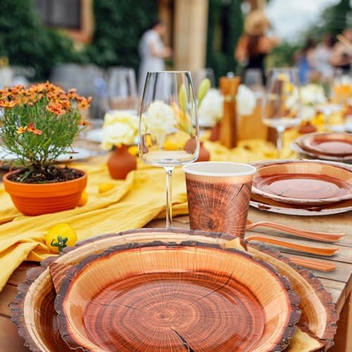 FillTouch 350 Pcs Wood Grain Disposable Plates Fall Party Supplies for 50 - Image 5