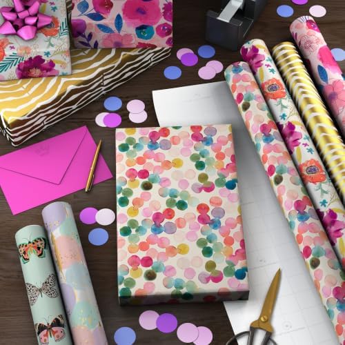 Hallmark Wrapping Paper Rolls for Birthday, Bridal Shower, Baby Shower, Gift Wrap Paper (Set of 6 Rolls: 180 sq. ft. ttl.) Butterflies, Gold Animal Print, Pink Flowers for All Occasions - Image 2