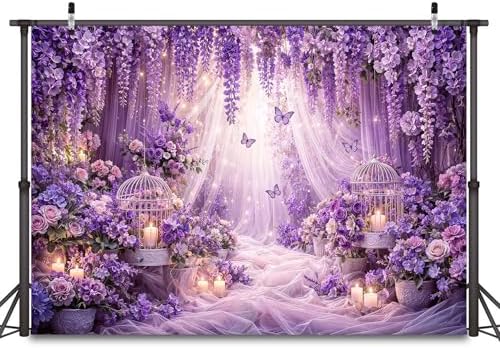 15x10ft Purple Butterfly Floral Backdrop for Photography Butterfly Flowers Girls Party Decorations Background Wedding Birthday Baby Shower Party Cake Table Decor Banner Photo Booth Props - Image 4