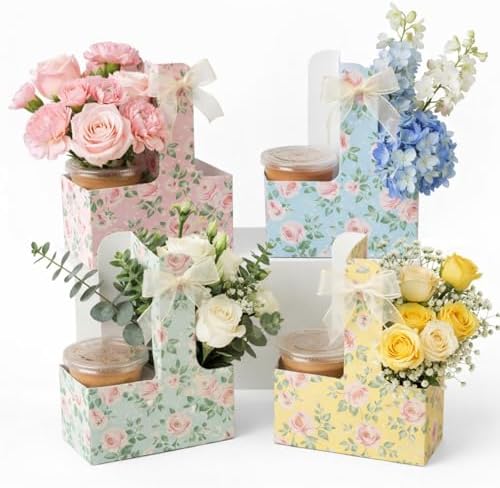 Epakh 48 Pack Floral 2 Cup Drink Carrier with Handle, Gift Holder by Epakh